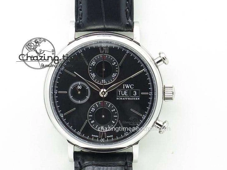 MIROTIME 0420 Portofino Chrono SS Black Dial on Black Leather Strap A Refined 7390